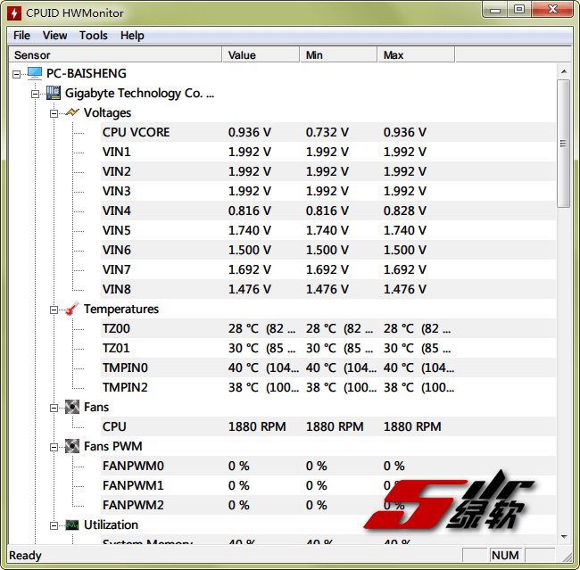 PC硬件监视 CPUID HWMonitor 1.45 英文绿色版