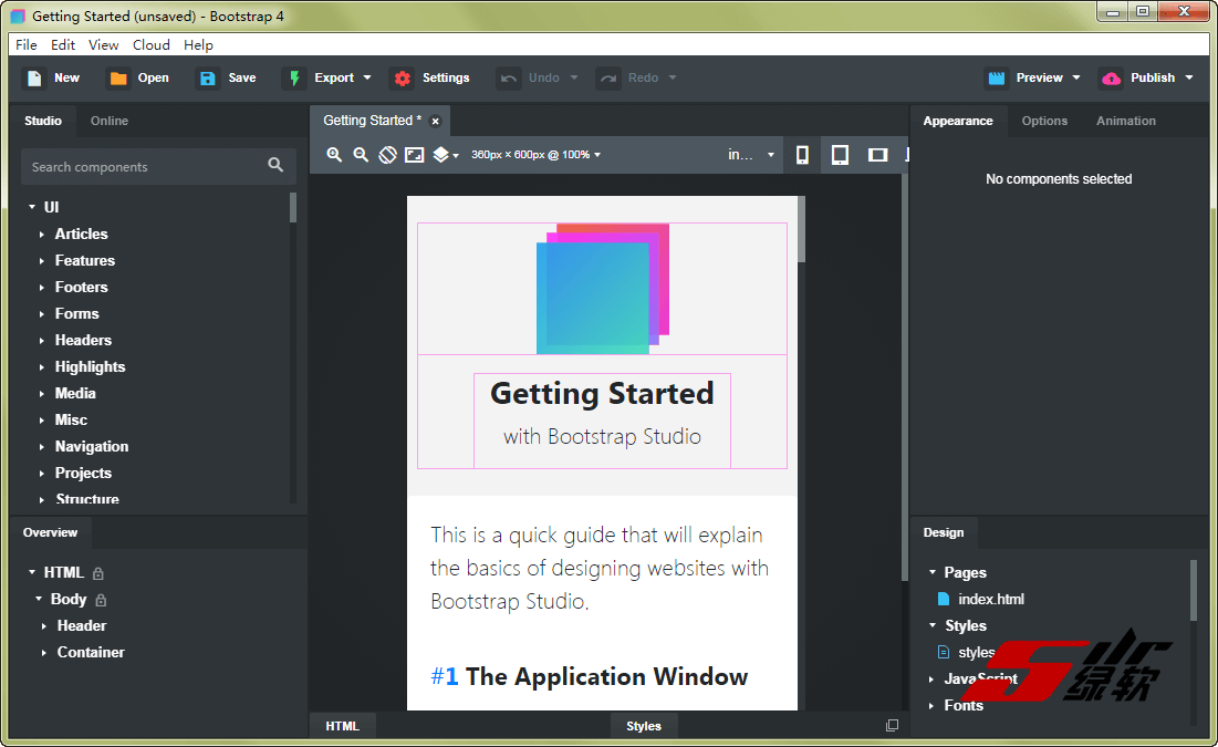 电脑端响应式网站设计软件 Bootstrap Studio 5.9.2 英文版