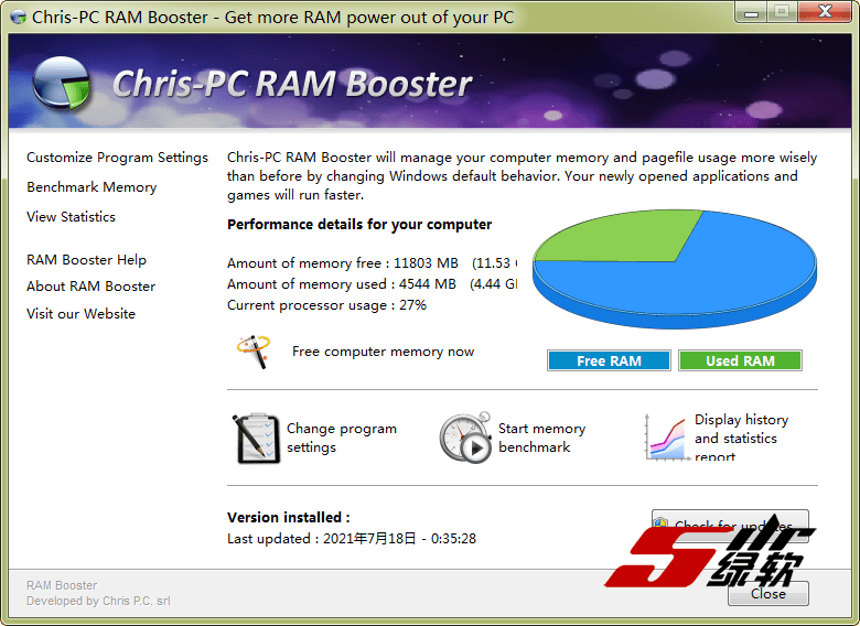 内存优化软件 Chris-PC RAM Booster 5.19.15 英文版
